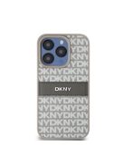 DKNY PU Leather Repeat Pattern Tonal Stripe iPhone 14 Pro hátlap tok, bézs