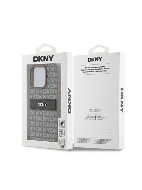 DKNY PU Leather Repeat Pattern Tonal Stripe iPhone 14 Pro hátlap tok, bézs