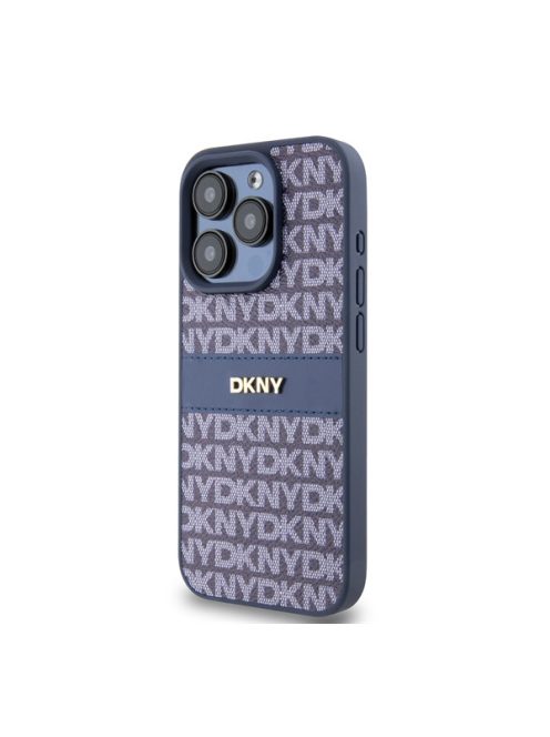 DKNY PU Leather Repeat Pattern Tonal Stripe iPhone 14 Pro hátlap tok, kék