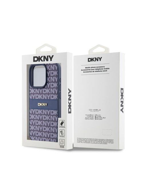 DKNY PU Leather Repeat Pattern Tonal Stripe iPhone 14 Pro hátlap tok, kék