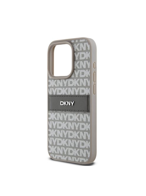 DKNY PU Leather Repeat Pattern Tonal Stripe iPhone 14 Pro Max hátlap tok, bézs