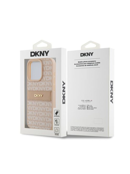 DKNY PU Leather Repeat Pattern Tonal Stripe iPhone 14 Pro Max hátlap tok, rózsaszín