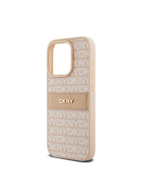 DKNY PU Leather Repeat Pattern Tonal Stripe iPhone 14 Pro hátlap tok, rózsaszín