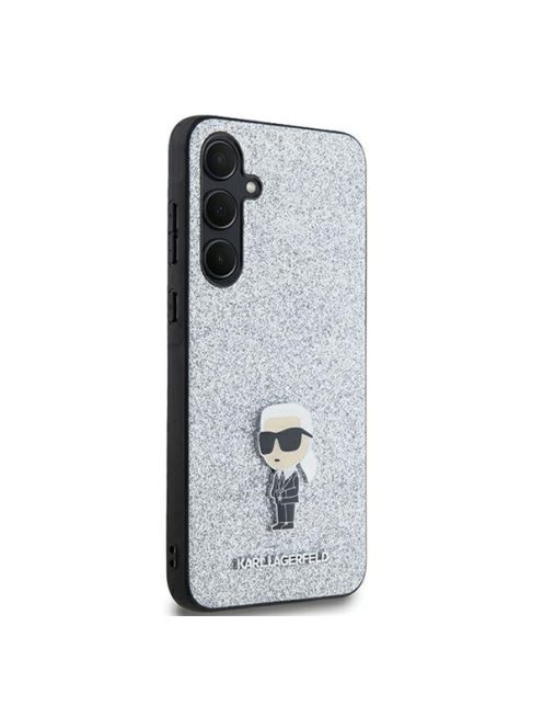 Karl Lagerfeld Fixed Glitter Choupette Logo Metal Pin Samsung Galaxy A35 hátlap tok, ezüst, KLHCSA35GCNPSG 