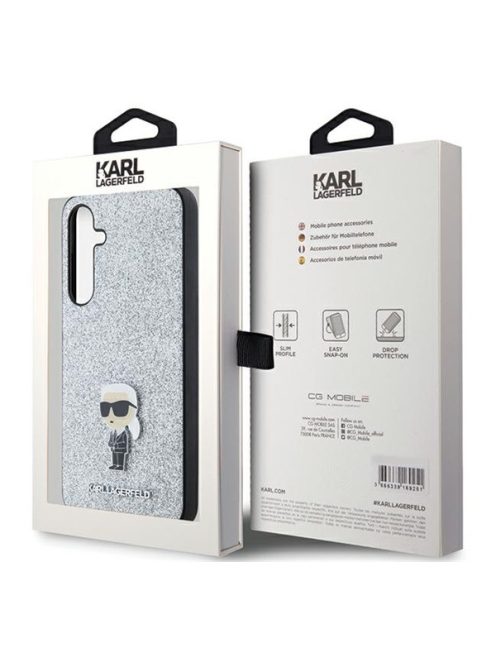 Karl Lagerfeld Fixed Glitter Choupette Logo Metal Pin Samsung Galaxy A35 hátlap tok, ezüst, KLHCSA35GCNPSG 