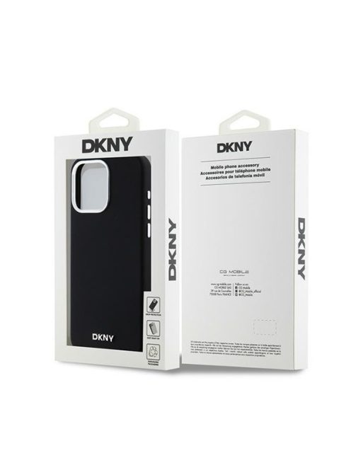 DKNY Liquid Silicone Small Metal Logo  Apple iPhone 14 Pro Max Magsafe hátlap tok, fekete, DKHMP14XSMCHLK