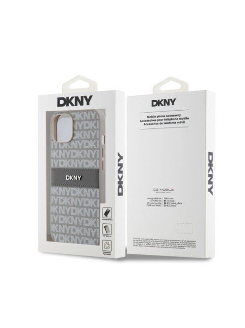 DKNY PU Leather Repeat Pattern Tonal Stripe Apple iPhone 14 hátlap tok, bézs