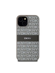   DKNY PU Leather Repeat Pattern Tonal Stripe Apple iPhone 15 hátlap tok, bézs