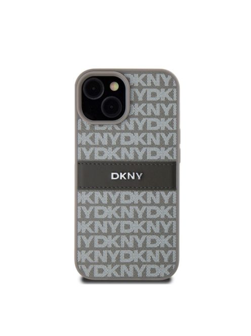 DKNY PU Leather Repeat Pattern Tonal Stripe Apple iPhone 15 hátlap tok, bézs