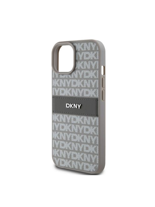 DKNY PU Leather Repeat Pattern Tonal Stripe Apple iPhone 15 hátlap tok, bézs