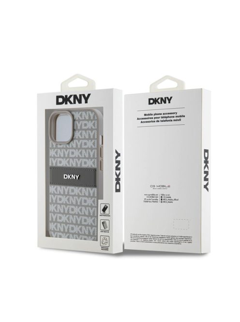 DKNY PU Leather Repeat Pattern Tonal Stripe Apple iPhone 15 hátlap tok, bézs