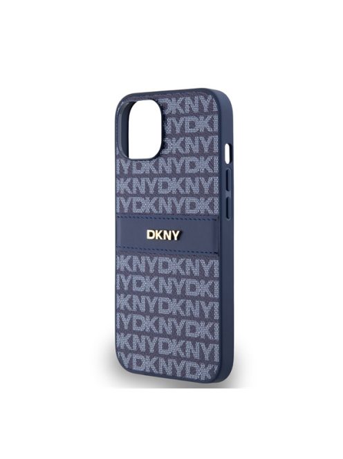 DKNY PU Leather Repeat Pattern Tonal Stripe Apple iPhone 14 hátlap tok, kék