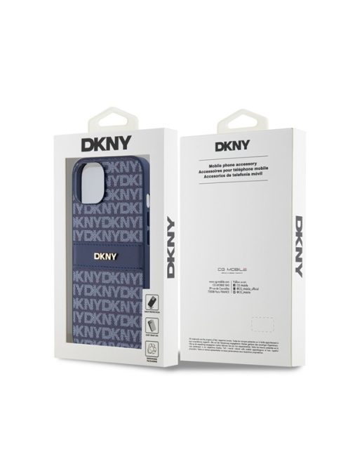 DKNY PU Leather Repeat Pattern Tonal Stripe Apple iPhone 14 hátlap tok, kék