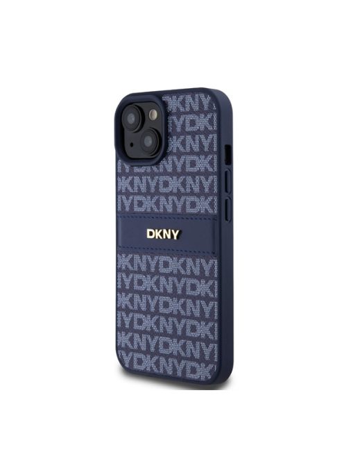 DKNY PU Leather Repeat Pattern Tonal Stripe Apple iPhone 15 hátlap tok, kék