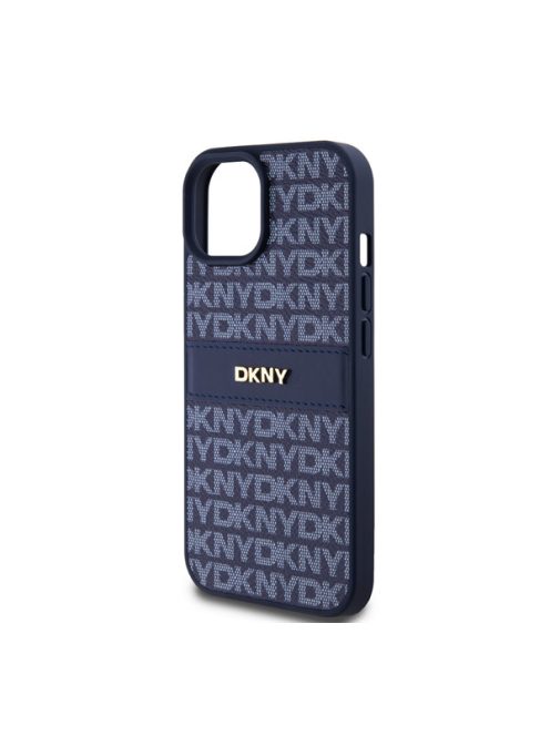 DKNY PU Leather Repeat Pattern Tonal Stripe Apple iPhone 15 hátlap tok, kék