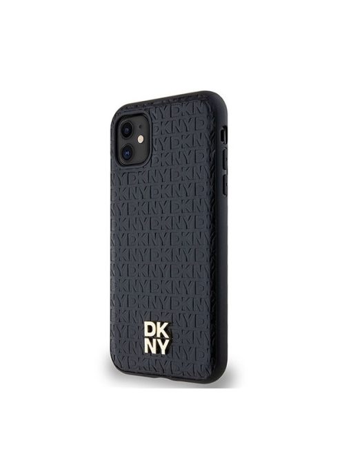 DKNY PU Leather Repeat Pattern Stack Logo Apple iPhone 11 Magsafe kompatibilis hátlap tok, fekete