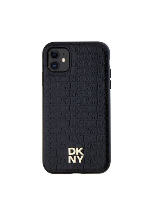 DKNY PU Leather Repeat Pattern Stack Logo Apple iPhone 11 Magsafe kompatibilis hátlap tok, fekete