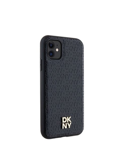 DKNY PU Leather Repeat Pattern Stack Logo Apple iPhone 11 Magsafe kompatibilis hátlap tok, fekete