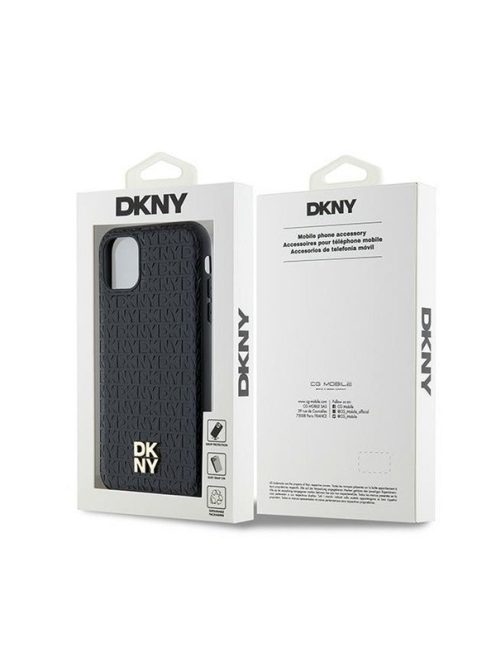 DKNY PU Leather Repeat Pattern Stack Logo Apple iPhone 11 Magsafe kompatibilis hátlap tok, fekete