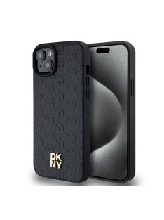   DKNY PU Leather Repeat Pattern Stack Logo Apple iPhone 15 Plus Magsafe kompatibilis hátlap tok, fekete