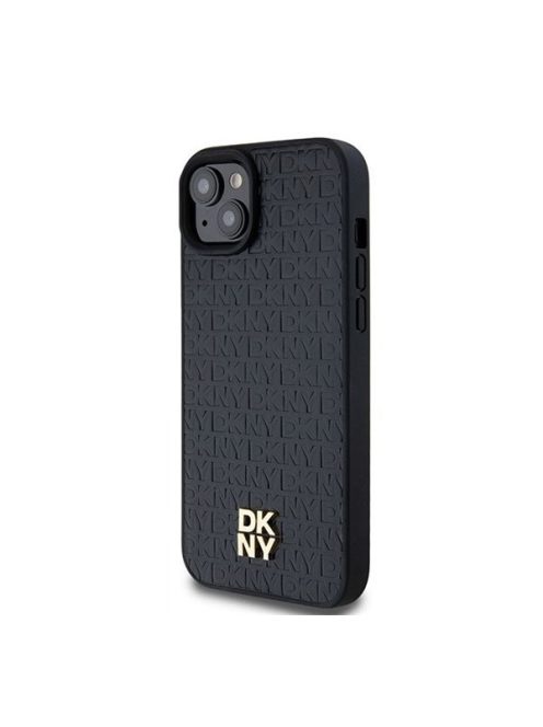 DKNY PU Leather Repeat Pattern Stack Logo Apple iPhone 15 Plus Magsafe kompatibilis hátlap tok, fekete