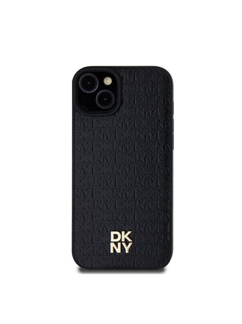 DKNY PU Leather Repeat Pattern Stack Logo Apple iPhone 15 Plus Magsafe kompatibilis hátlap tok, fekete