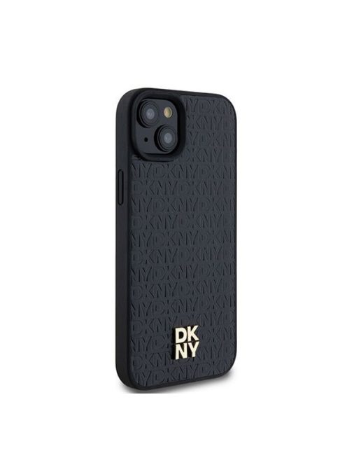 DKNY PU Leather Repeat Pattern Stack Logo Apple iPhone 15 Plus Magsafe kompatibilis hátlap tok, fekete