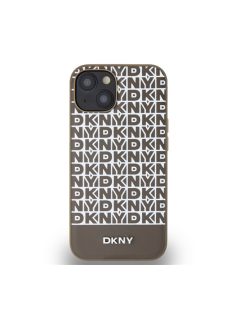   DKNY PU Leather Repeat Pattern Bottom Stripe Apple iPhone 13 Magsafe kompatibilis hátlap tok, barna