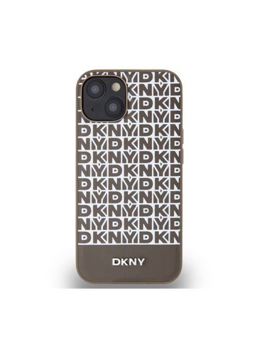 DKNY PU Leather Repeat Pattern Bottom Stripe Apple iPhone 13 Magsafe kompatibilis hátlap tok, barna