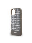 DKNY PU Leather Repeat Pattern Bottom Stripe Apple iPhone 13 Magsafe kompatibilis hátlap tok, barna