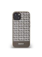 DKNY PU Leather Repeat Pattern Bottom Stripe Apple iPhone 15 Magsafe kompatibilis hátlap tok, barna