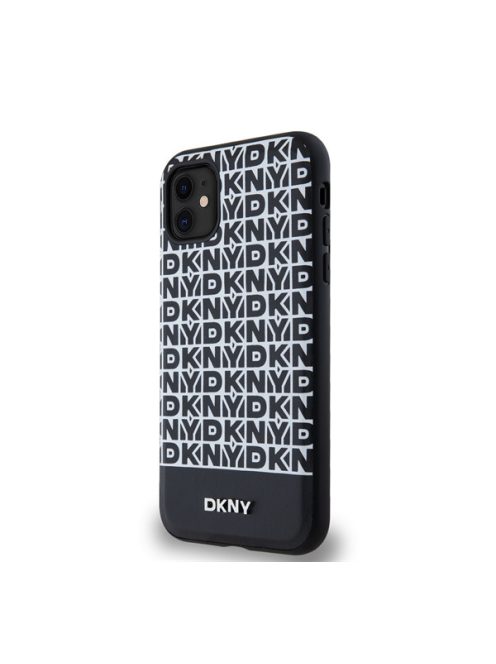 DKNY PU Leather Repeat Pattern Bottom Stripe Apple iPhone 11 Magsafe kompatibilis hátlap tok, fekete