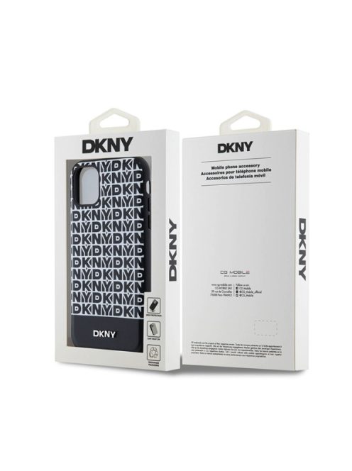 DKNY PU Leather Repeat Pattern Bottom Stripe Apple iPhone 11 Magsafe kompatibilis hátlap tok, fekete