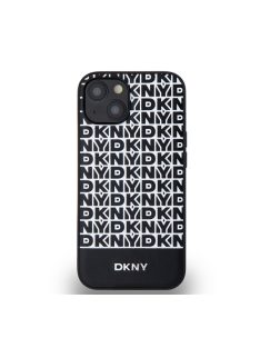   DKNY PU Leather Repeat Pattern Bottom Stripe Apple iPhone 13 Magsafe kompatibilis hátlap tok, fekete