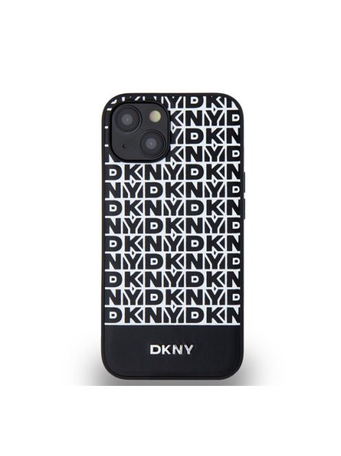 DKNY PU Leather Repeat Pattern Bottom Stripe Apple iPhone 13 Magsafe kompatibilis hátlap tok, fekete