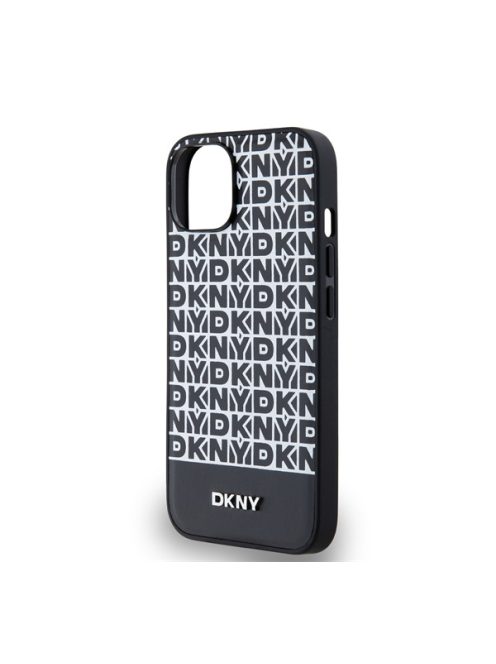 DKNY PU Leather Repeat Pattern Bottom Stripe Apple iPhone 13 Magsafe kompatibilis hátlap tok, fekete