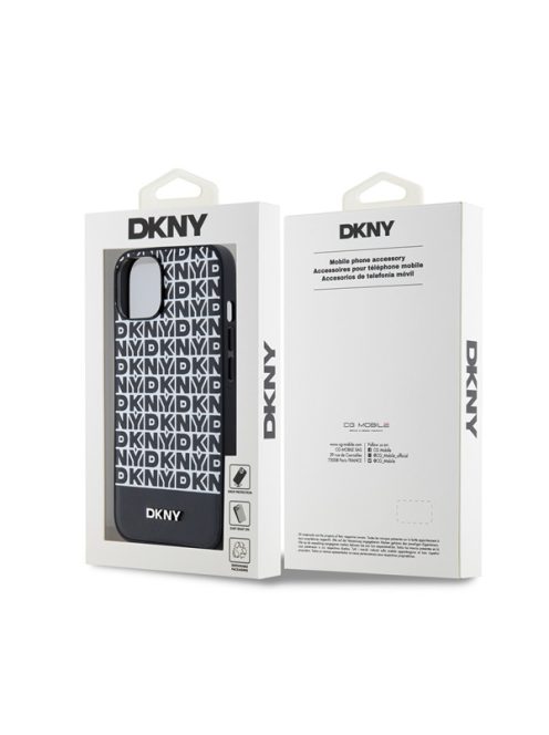 DKNY PU Leather Repeat Pattern Bottom Stripe Apple iPhone 13 Magsafe kompatibilis hátlap tok, fekete