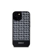 DKNY PU Leather Repeat Pattern Bottom Stripe Apple iPhone 15 Magsafe kompatibilis hátlap tok, fekete