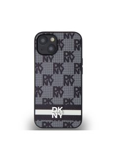   DKNY PU Leather Checkered Pattern and Stripe Apple iPhone 14 hátlap tok, fekete