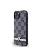 DKNY PU Leather Checkered Pattern and Stripe Apple iPhone 14 hátlap tok, fekete