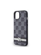 DKNY PU Leather Checkered Pattern and Stripe Apple iPhone 14 hátlap tok, fekete