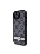 DKNY PU Leather Checkered Pattern and Stripe Apple iPhone 15 hátlap tok, fekete