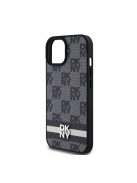 DKNY PU Leather Checkered Pattern and Stripe Apple iPhone 15 hátlap tok, fekete