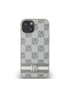 DKNY PU Leather Checkered Pattern and Stripe Apple iPhone 14 hátlap tok, bézs