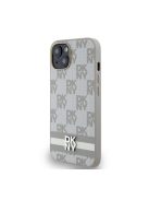 DKNY PU Leather Checkered Pattern and Stripe Apple iPhone 14 hátlap tok, bézs