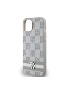 DKNY PU Leather Checkered Pattern and Stripe Apple iPhone 14 hátlap tok, bézs