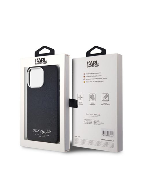 Karl Lagerfeld Grained PU Hotel RSG iPhone 15 Pro Max hátlap tok, fekete