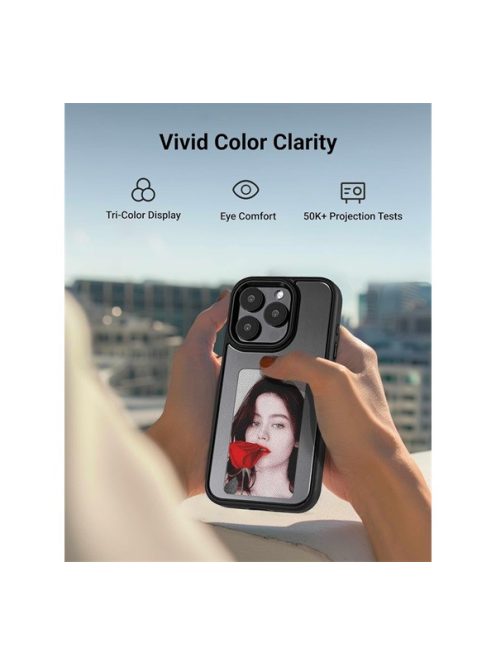 E-Ink okos telefontok, programozható NFC kijelzővel iPhone 15, fekete