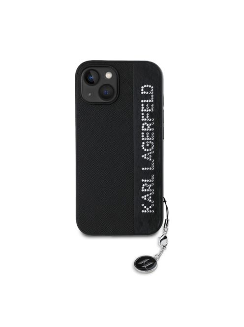 Karl Lagerfeld PU Saffiano Rhinestone Charm Apple iPhone 15 hátlap tok, fekete