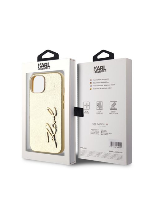 Karl Lagerfeld Wrinkled PU Signature Logo Apple iPhone 14 hátlap tok, arany